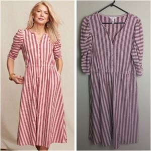 Matilda Jane red pink stripe modest puff sleeve  dress